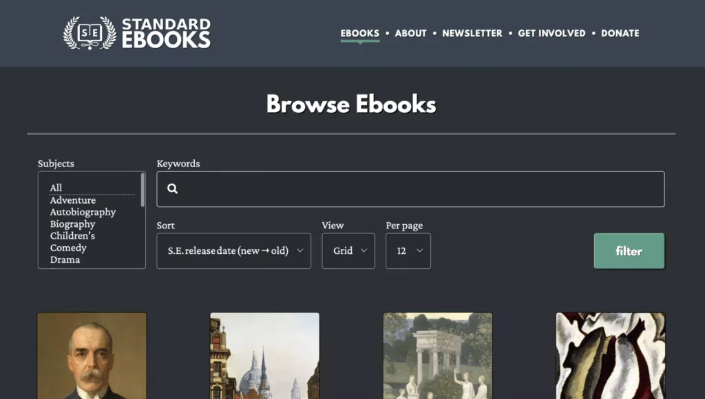 Screenshot of the Standard ebooks website as an alternative to Z-library