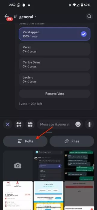Screenshot of the create a poll section on Discord app