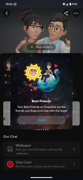 Screenshot of the Snapchat panets feature