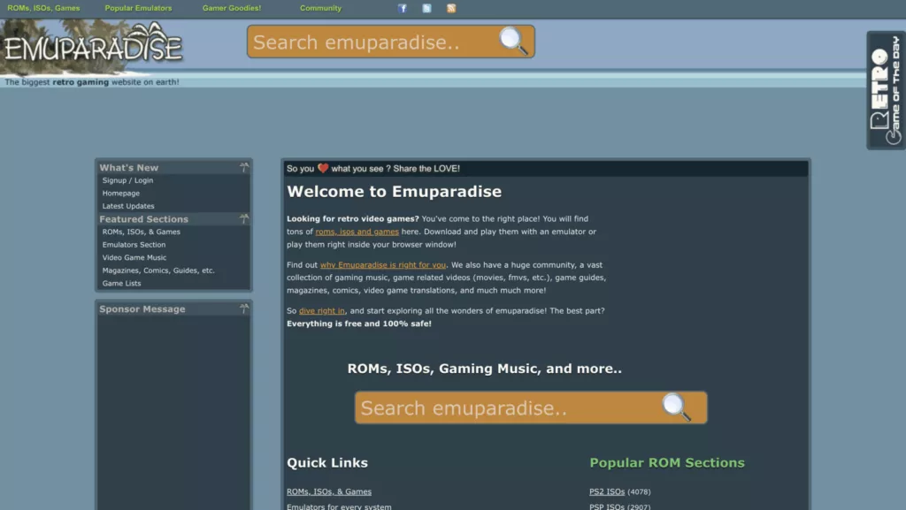 Screenshot of the Emuparadise ROM website 
