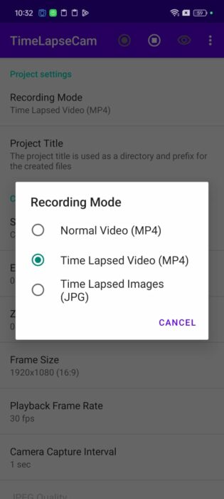 Captura de pantalla de la aplicación para Android TimeLapseCam-3