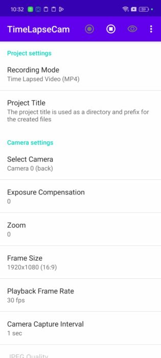 Captura de pantalla de la aplicación para Android TimeLapseCam-2