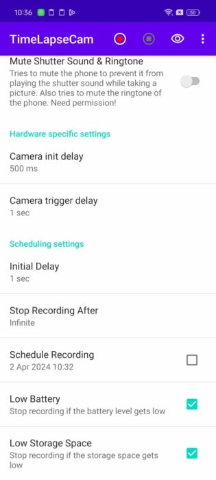 Captura de pantalla de la aplicación para Android TimeLapseCam-1