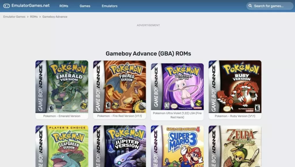 Screenshot of the emulatorgames.net website