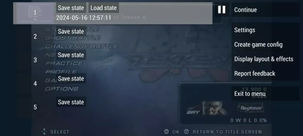 Screenshot of the Save state feature