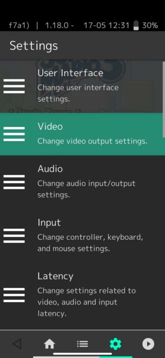 Screenshot of the Video Settings in the RetroArch emulator app-1