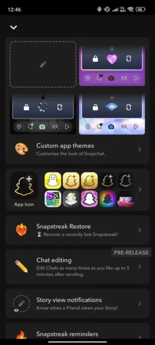 Screenshot of the custom app icon feature on Snapchat Plus 2
