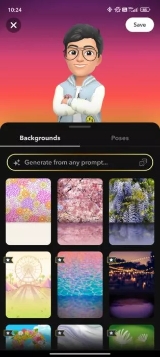 Screenshot of the custom bitmoji background feature 