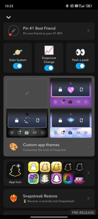 Screenshot of the Custom Themes feature on Snapchat+ 2