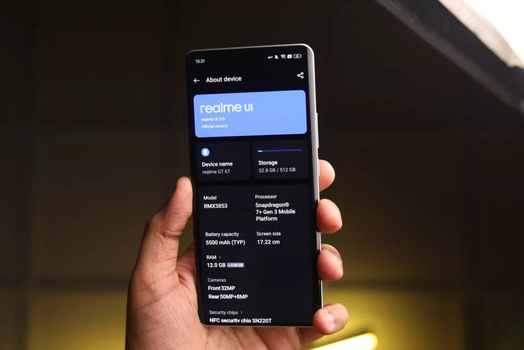 Image of the software screen of the Realme GT 6T
