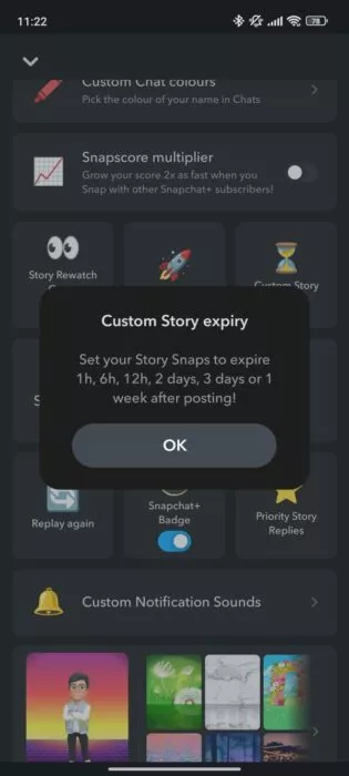 Screenshot of the Story timers feature