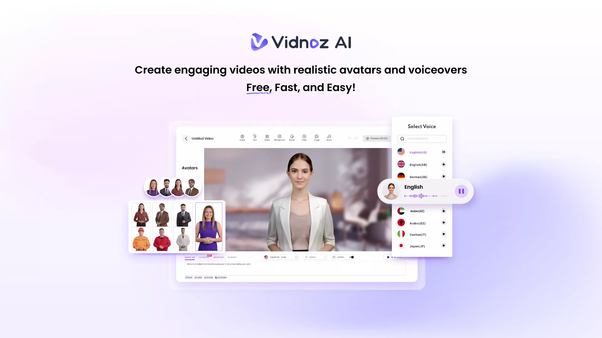 Image of the Vidnoz AI Home page