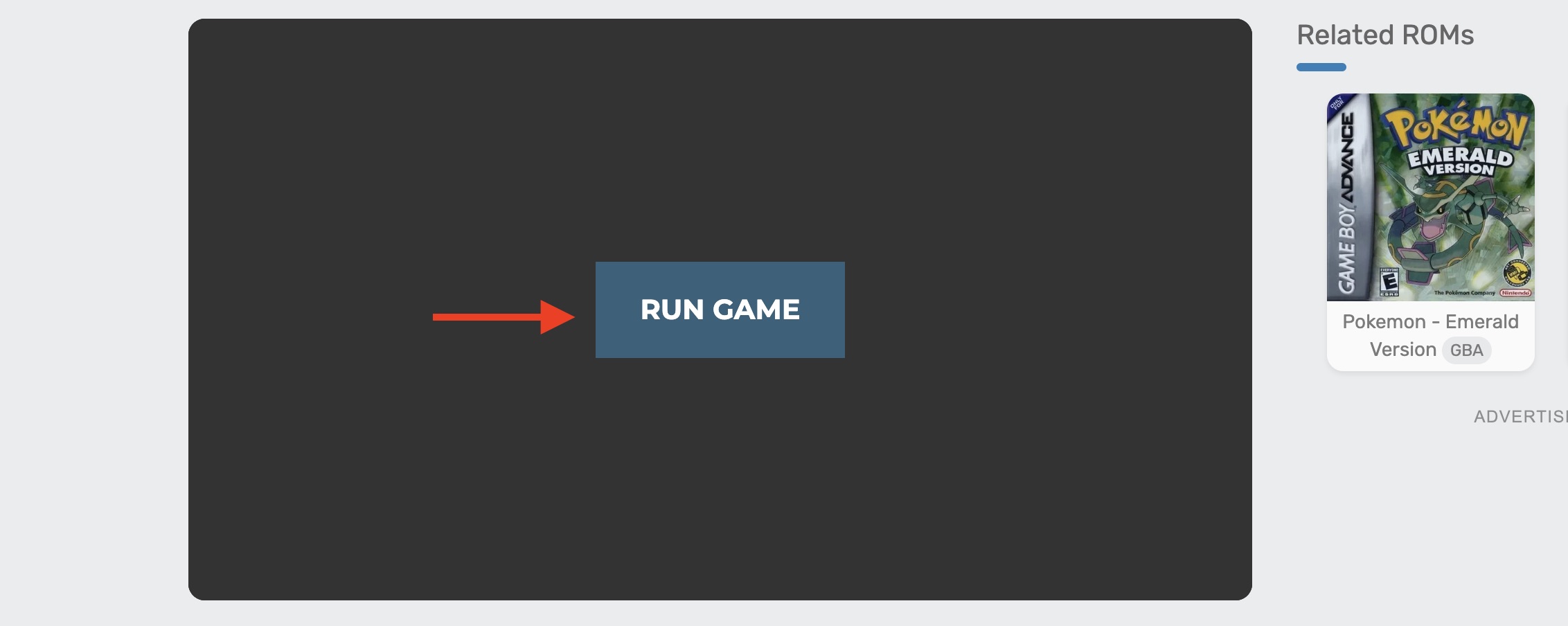 Screenshot of the Run Game option to play Pokemon