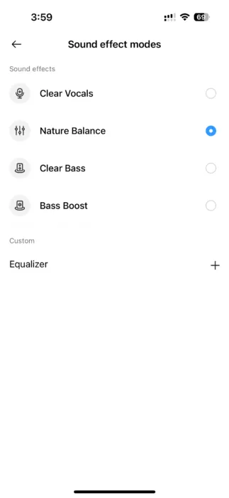 Screenshot of the sound effects in the Realme Link app