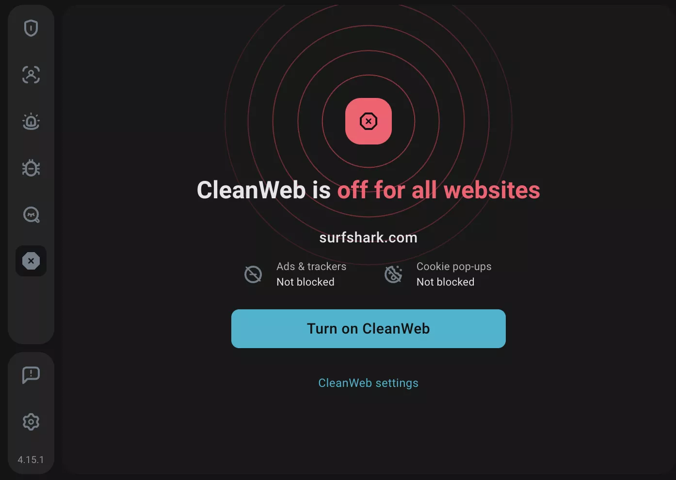 Screenshot of the Clean Web extension to prevent identity theft