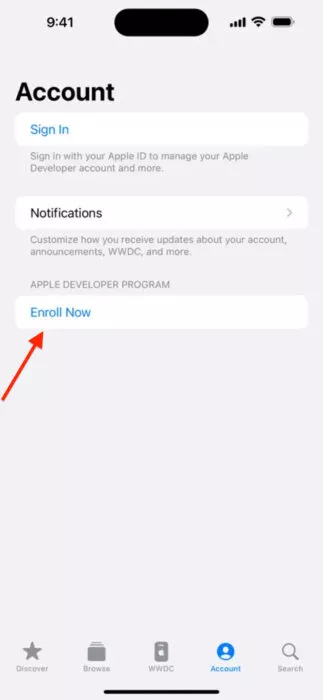 Screenshot of the Enroll Now button to install iOS 18 beta update 