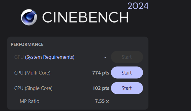 Screenshot of the Cinebench 2024 benchmark result