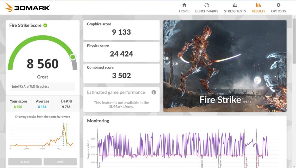 Screenshot of the FireStrike benchmark result 