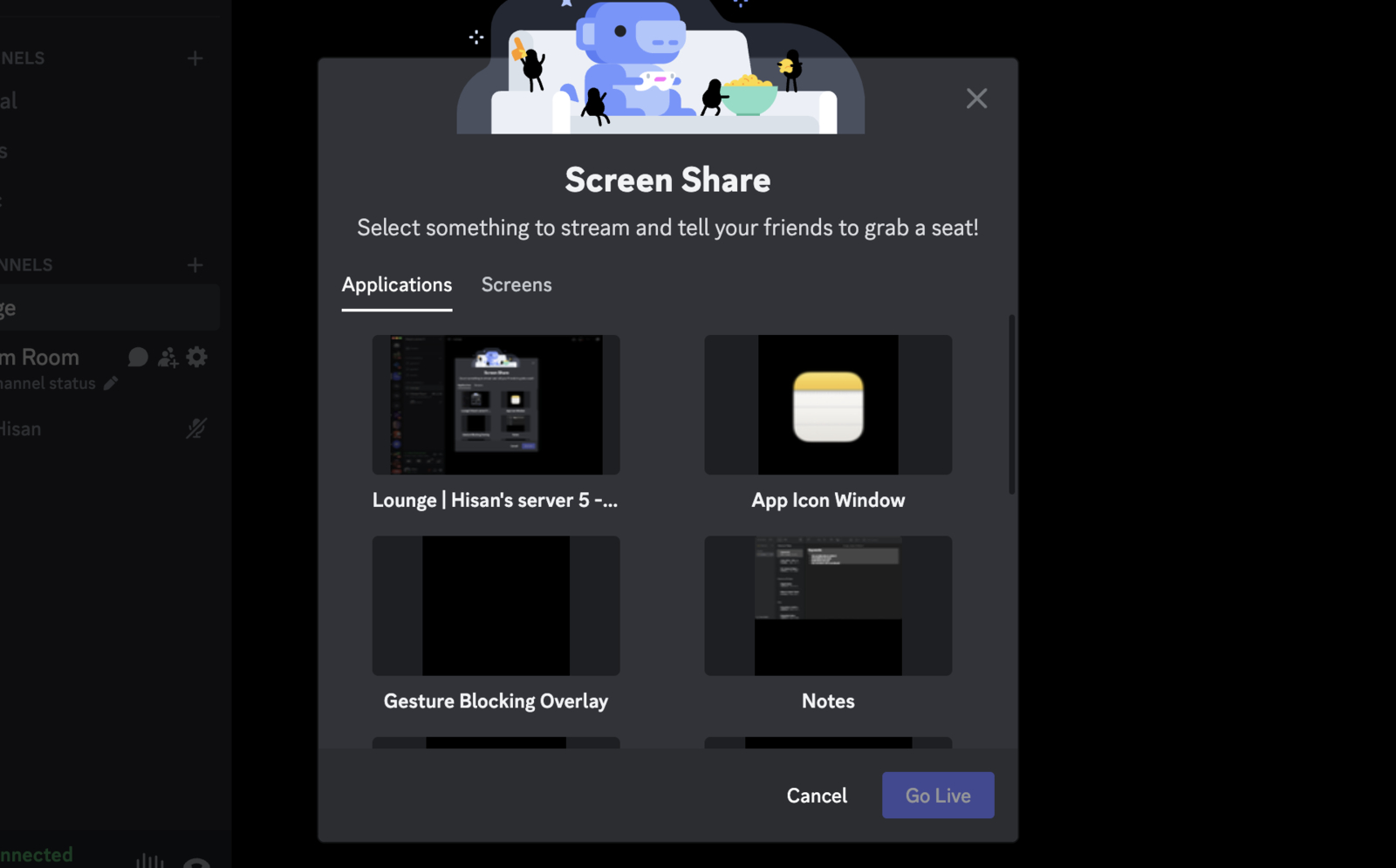 Screenshot of the different apps available to stream Netflix on Discord 