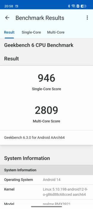 Geekbench result