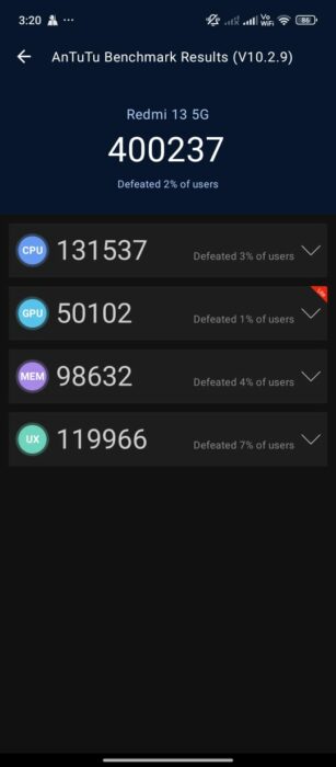 Screenshot of the AnTuTu benchmark