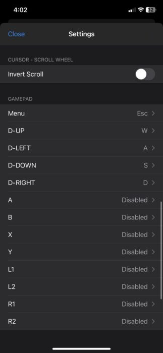 Screenshot of the gamepad setting in UTM SE Retro PC emulator