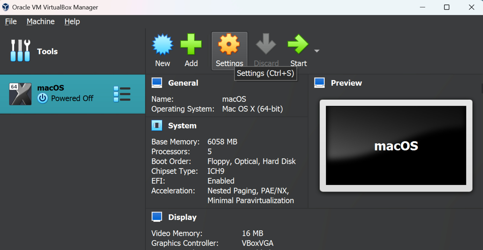 Image of the VirtualBox Settings page to install Xcode for Windows