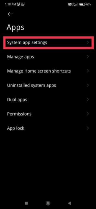 image for system app settings in android