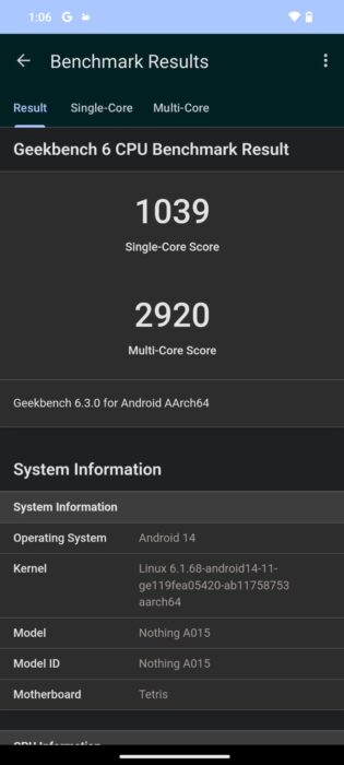 Geekbench score 