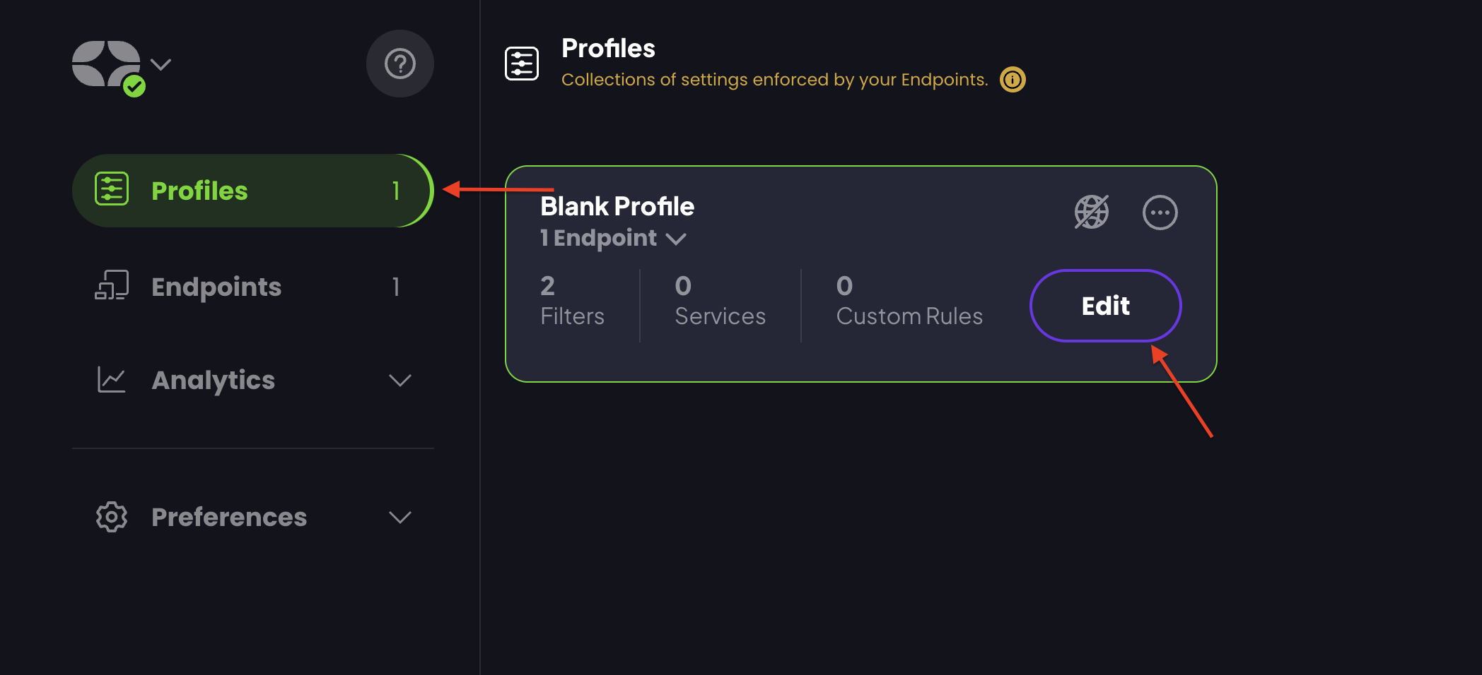 Screenshot of the Profile section on ControlD