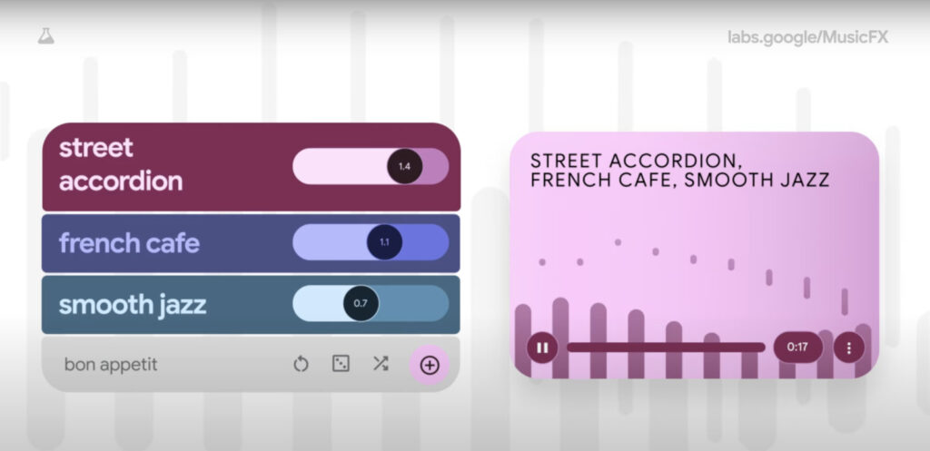 Image of the MusicFX tool in Google’s AI Test Kitchen