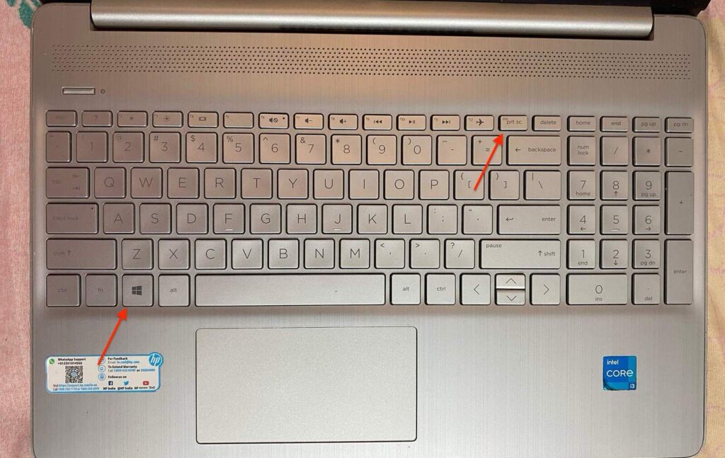 Image of the Windows+PrtSrc keyboard shortcut to screenshot on HP Laptops