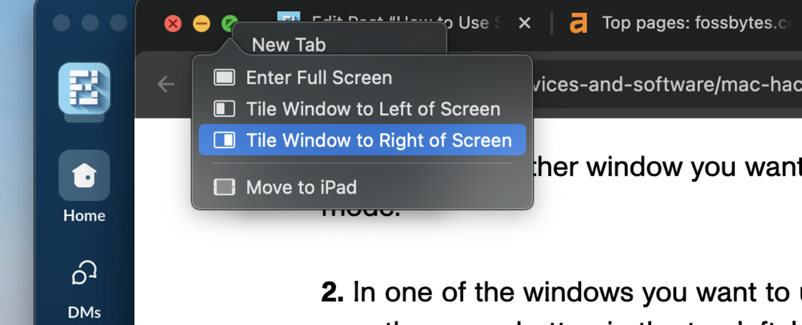 Image of the maximize button in MacOS to activate split screen mode