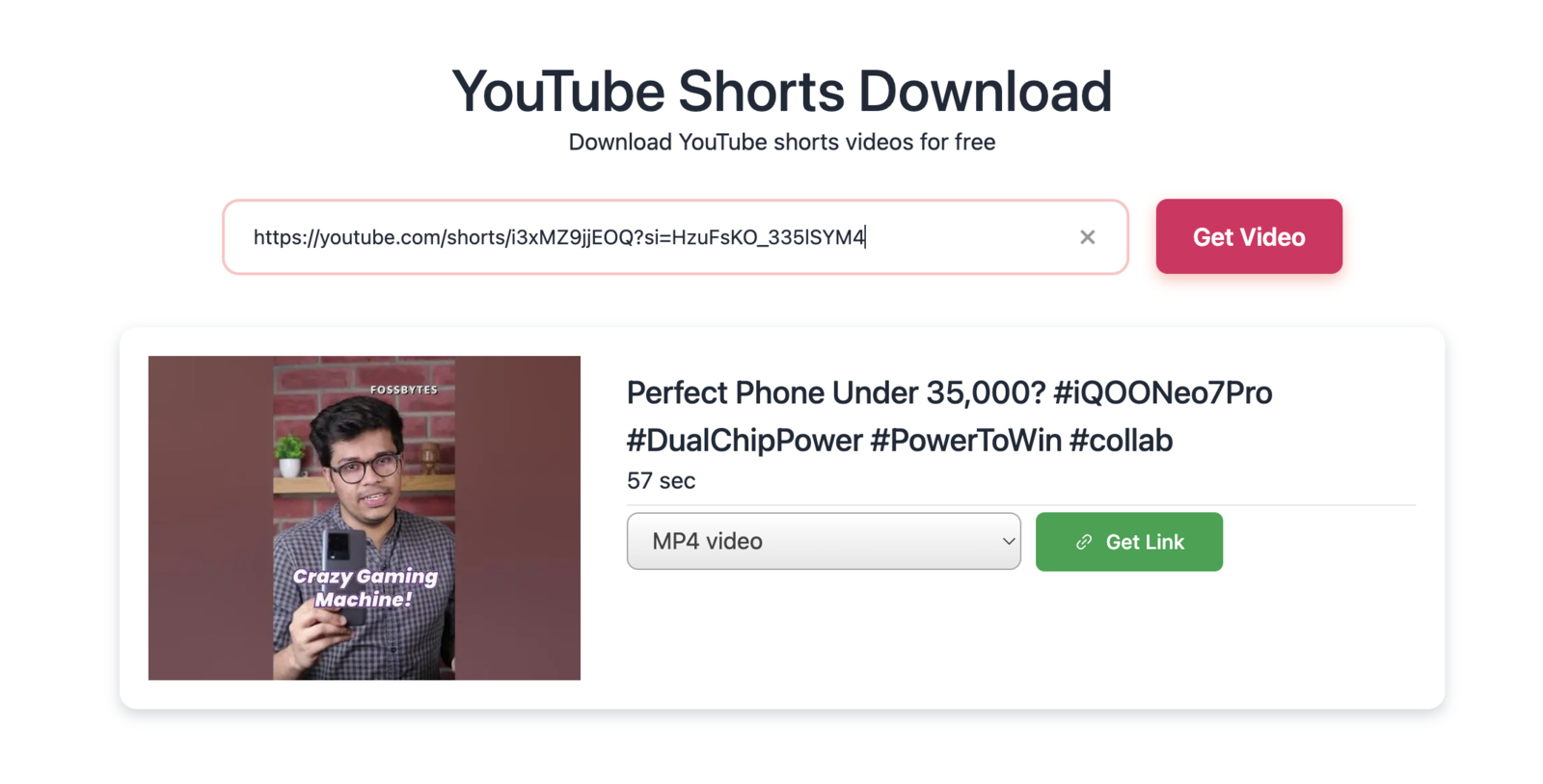 Screenshot of the SaveTube website to download YouTube Shorts