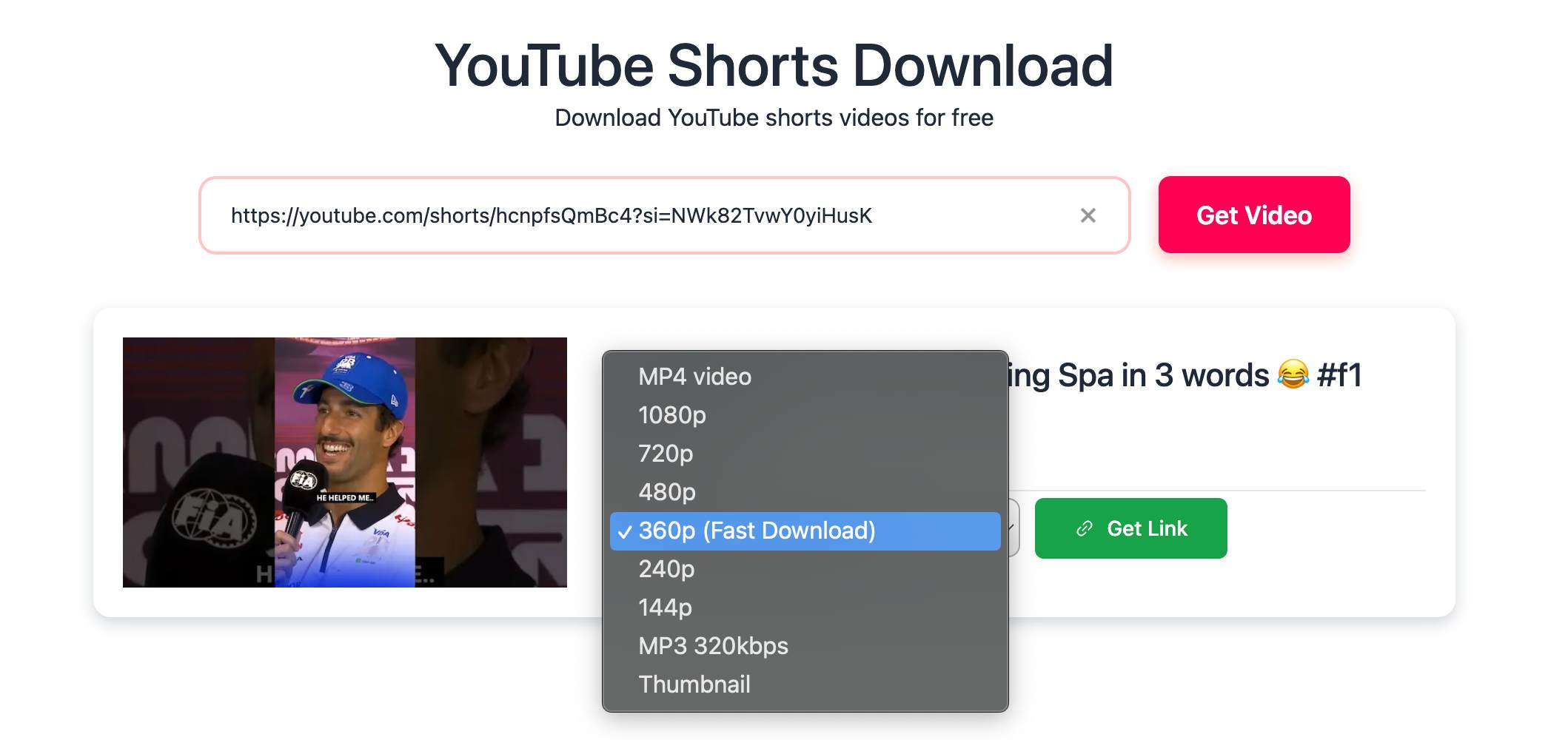 Screenshot of the SaveTube website to download YouTube Shorts