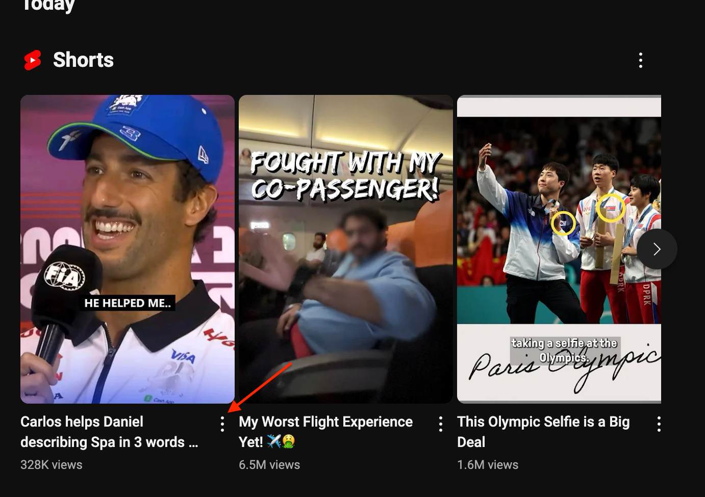 Screenshot of the three-dot menu to download YouTube Shorts