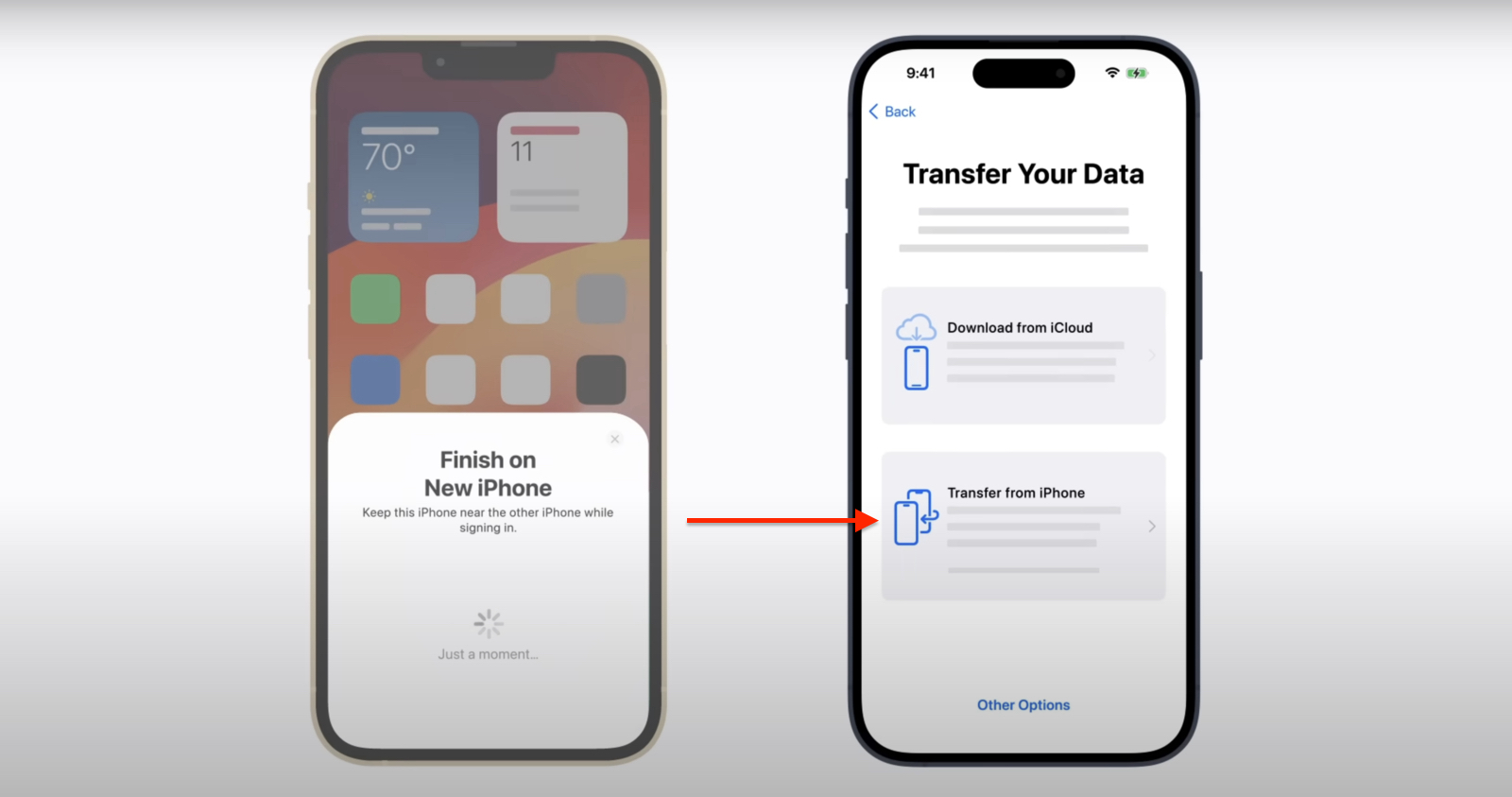 Image of the Transfer from iPhone page to transfer data from iPhone to iPhone