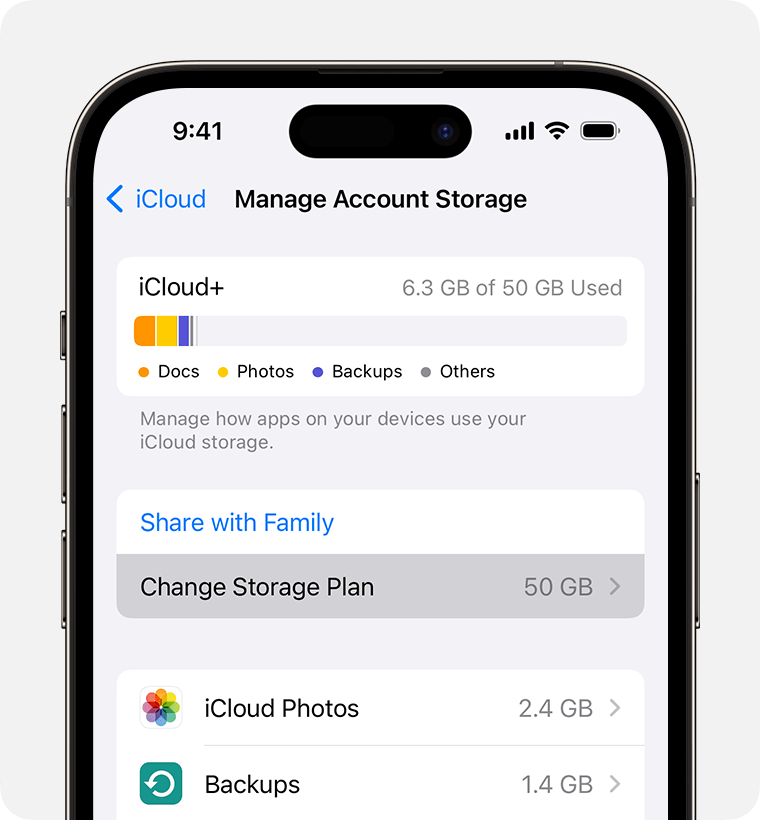 Change storage plan setting in iCloud