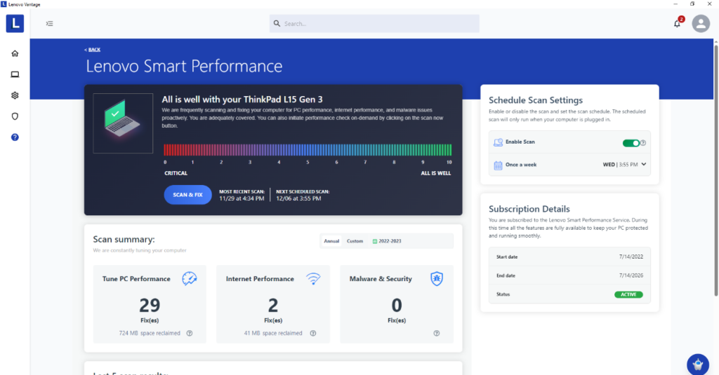 image for Performance Settings using Lenovo vantage