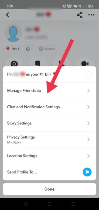 image for tap on manage friendship