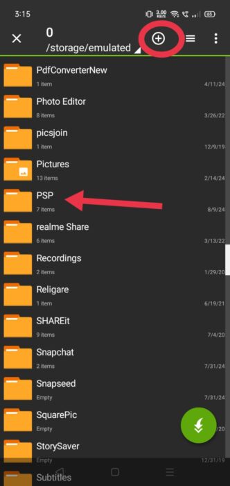 image to create a folder named PSP