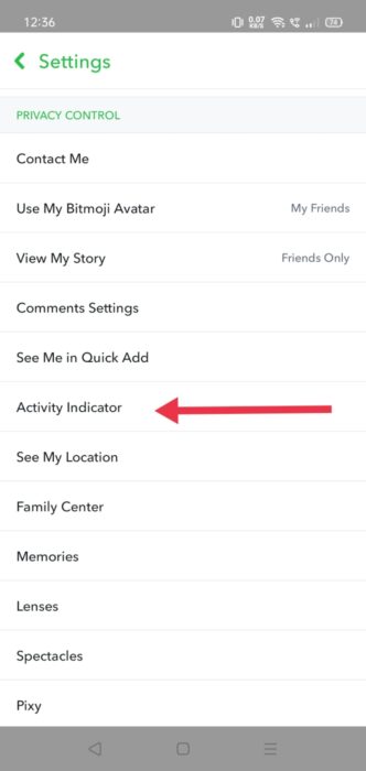 image to locate the ‘Activity Indicator’ option