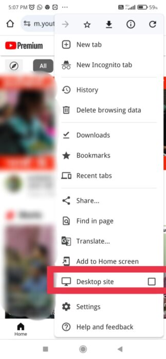 image to select “Desktop Site” to reload and disable YouTube shorts