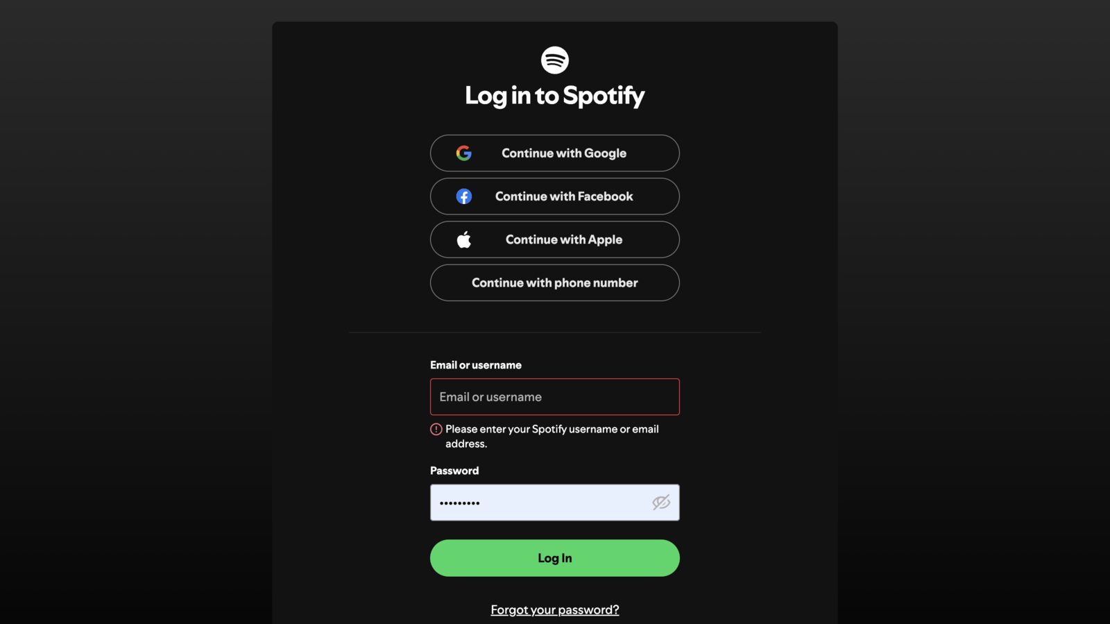 Screenshot of the Spotify login page to make your Iceberg