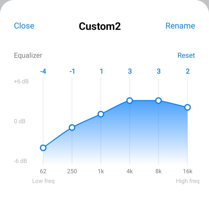 Screenshot of the custom EQ on the OnePlus Nord Buds 3