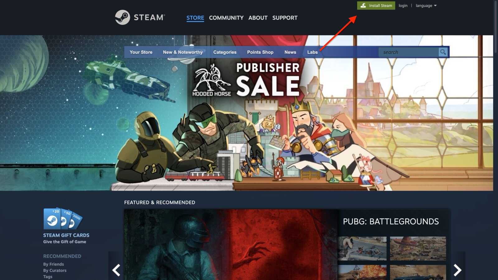 Screenshot of the Install Steam button on Mac 