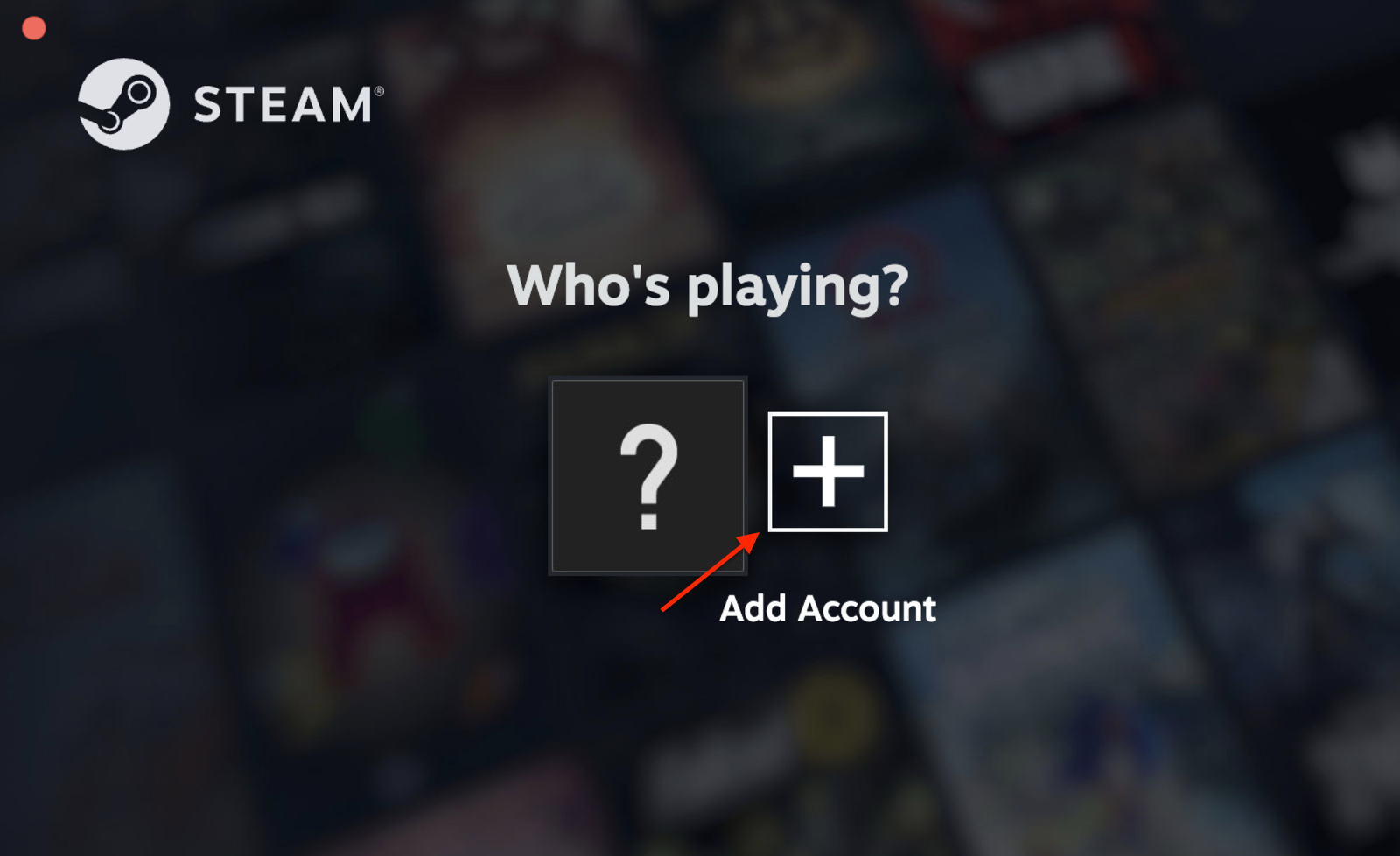 Screenshot of the Add Account button in the Steam app on Linux