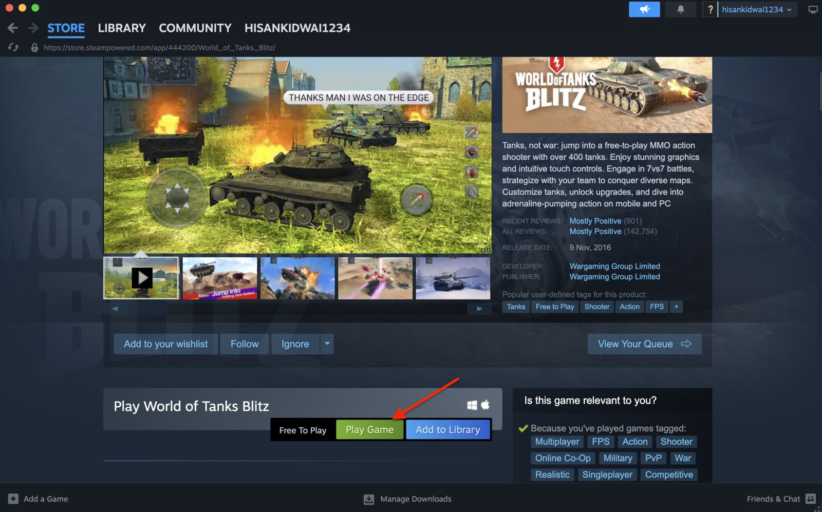 Screenshot of the Play Game button