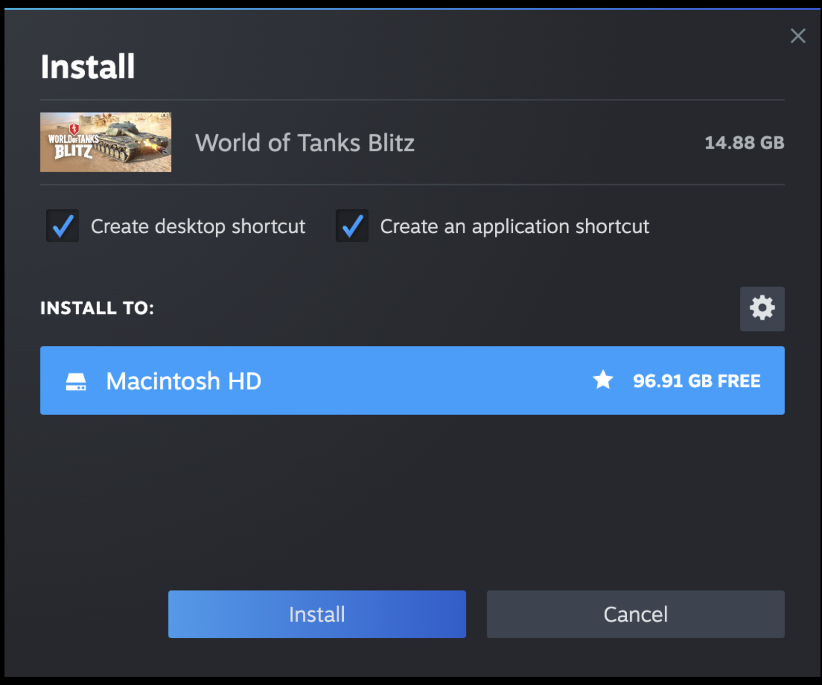 Screenshot of the Install game button