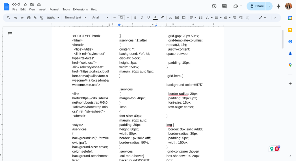 image Check how the content appears and make columns in Google docs